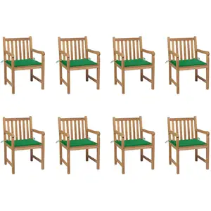 vidaXL Chaises de jardin lot de 8 avec coussins vert Bois teck massif pas cher