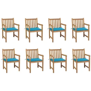 vidaXL Chaises de jardin 8 pcs avec coussins bleu Bois de teck massif