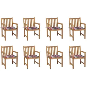vidaXL Chaises de jardin 8 pcs et coussins carreaux rouge Bois de teck