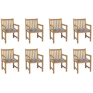 Comparateur de prix : vidaXL Chaises de jardin 8 pcs et coussins carreaux gris Bois de teck