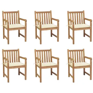 vidaXL Chaises de jardin 6 pcs avec coussins crème Bois de teck massif pas cher