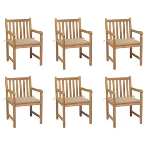 Comparateur de prix : vidaXL Chaises de jardin 6 pcs avec coussins beige Bois de teck massif