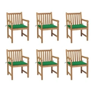 vidaXL Chaises de jardin 6 pcs avec coussins vert Bois de teck massif pas cher