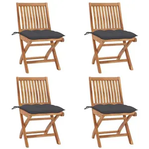 vidaXL Chaises pliables de jardin avec coussins 4 pcs Teck solide pas cher