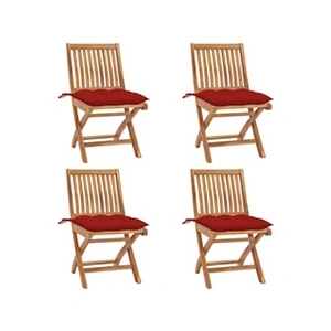 VIDAXL Lot de 4 Chaises Pliables de Jardin avec Coussins, Sièges de Terrasse, Chaises de Salle à Manger, Meubles de Patio Extérieur, Teck Solide pas cher