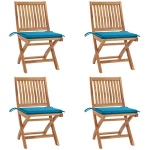vidaXL Chaises pliables de jardin avec coussins lot de 4 Teck solide pas cher