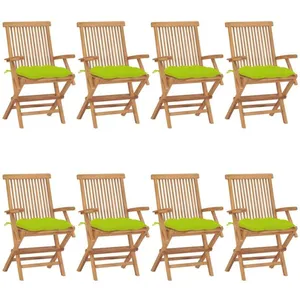 vidaXL Chaises de jardin avec coussins vert vif lot de 8 Teck massif pas cher