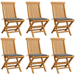 vidaXL Chaises de jardin avec coussins gris 8 pcs Bois de teck massif