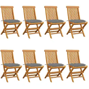 vidaXL Chaises de jardin avec coussins gris 8 pcs Bois de teck massif pas cher