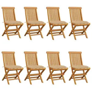 vidaXL Chaises de jardin avec coussins beige 8 pcs Bois de teck massif pas cher