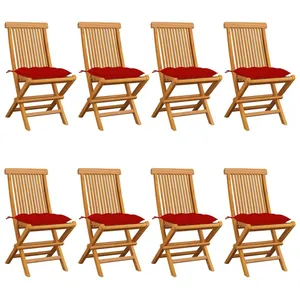 vidaXL Chaises de jardin avec coussins rouge 8 pcs Bois de teck massif pas cher