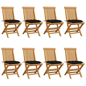 Comparateur de prix : vidaXL Chaises de jardin avec coussins noir 8 pcs Bois de teck massif
