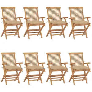 vidaXL Chaises de jardin avec coussins beige lot de 8 Bois teck massif