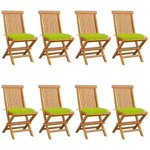 vidaXL Chaises de jardin avec coussins vert vif 8 pcs Teck massif pas cher
