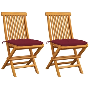vidaXL Chaises de jardin avec coussins bordeaux 8 pcs Teck massif pas cher
