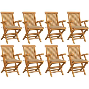 vidaXL Chaises de jardin avec coussins beige 8 pcs Bois de teck massif