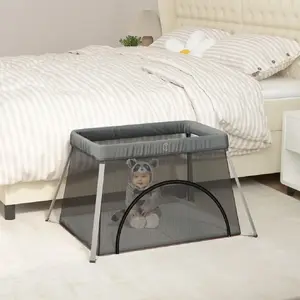 Comparateur de prix : vidaXL Parc pour bébé avec matelas Gris foncé Tissu de lin