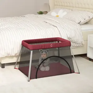 Comparateur de prix : vidaXL Parc pour bébé avec matelas Rouge Tissu de lin