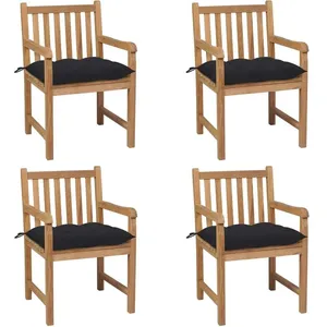 vidaXL Chaises de jardin 4 pcs avec coussins noir Bois de teck solide pas cher