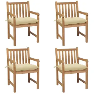vidaXL Chaises de jardin 4 pcs avec coussins blanc crème Teck solide pas cher