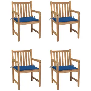 vidaXL Chaises de jardin 4 pcs avec coussins bleu royal Bois de teck