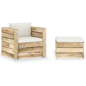 vidaXL Salon de jardin 2 pcs avec coussins vert bois imprégné pas cher