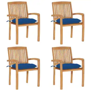 vidaXL Chaises de jardin empilables avec coussins 4 pcs Teck solide pas cher