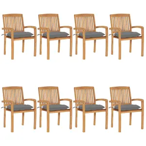 vidaXL Chaises de jardin empilables avec coussins 8 pcs Teck solide pas cher