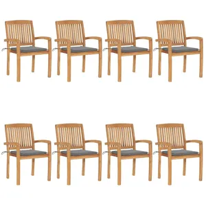 vidaXL Chaises de jardin empilables avec coussins 8 pcs Teck solide pas cher