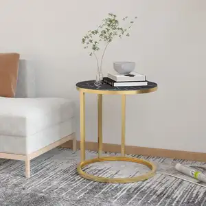 Comparateur de prix : vidaXL Table d'appoint Doré et marbre noir 45 cm Verre trempé