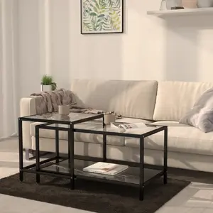 vidaXL Tables à thé 2 pcs Verre trempé Noir pas cher