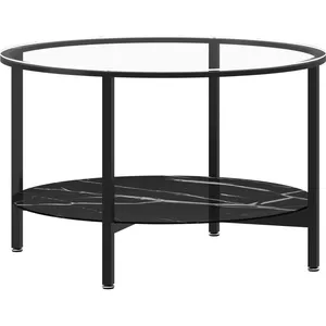 vidaXL Table à thé Noir et marbre noir 70 cm Verre trempé pas cher