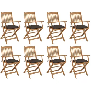 vidaXL Chaises pliables d'extérieur et coussins lot de 8 Bois d'acacia pas cher