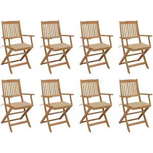 vidaXL Chaises pliables d'extérieur avec coussins 8 pcs Bois d'acacia