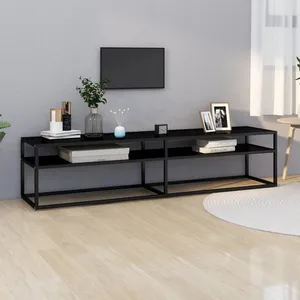 vidaXL Meuble TV noir 180x40x40,5 cm verre trempé pas cher