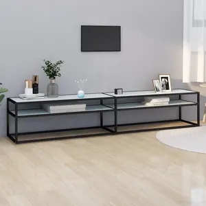 vidaXL Meuble TV Marbre blanc 220x40x40,5 cm Verre trempé pas cher