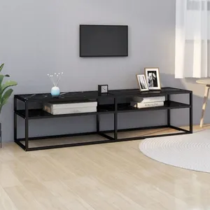 vidaXL Meuble TV Marbre noir 160x40x40,5 cm Verre trempé pas cher