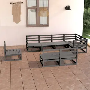 vidaXL Salon de jardin 8 pcs gris bois de pin massif pas cher