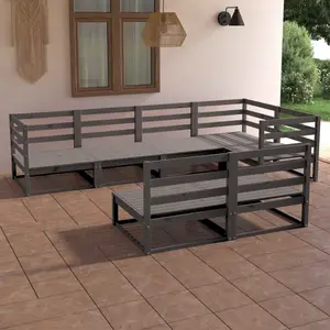 vidaXL Salon de jardin 7 pcs gris bois de pin massif pas cher