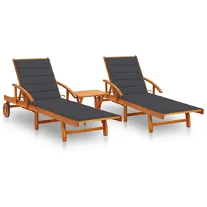 Comparateur de prix : vidaXL Chaises longues 2 pcs avec table et coussins Acacia solide