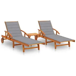 Comparateur de prix : vidaXL Chaises longues 2 pcs avec table et coussins Acacia solide