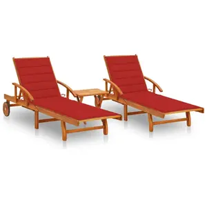 Comparateur de prix : vidaXL Chaises longues 2 pcs avec table et coussins Acacia solide