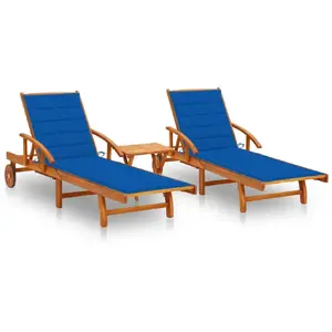 Comparateur de prix : vidaXL Chaises longues 2 pcs avec table et coussins Acacia solide