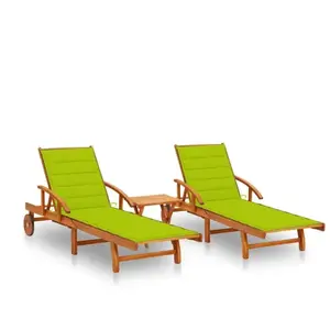 Comparateur de prix : vidaXL Chaises longues 2 pcs avec table et coussins Acacia solide