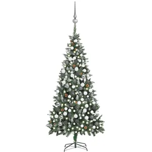 vidaXL Arbre de Noël artificiel pré-éclairé/boules pommes de pin 210cm pas cher