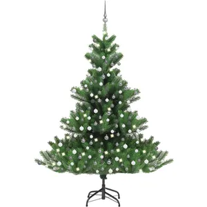 vidaXL Sapin de Noël artificiel Nordmann avec LED et boules Vert 210cm pas cher