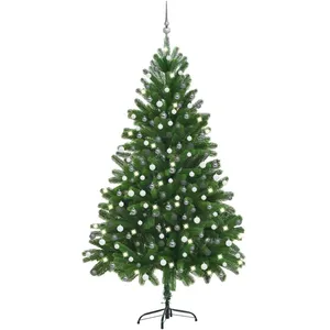 vidaXL Arbre de Noël artificiel pré-éclairé et boules 210 cm vert pas cher