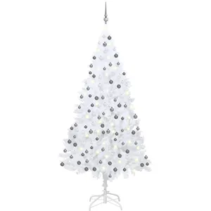 vidaXL Arbre de Noël artificiel pré-éclairé et boules blanc 240 cm pas cher