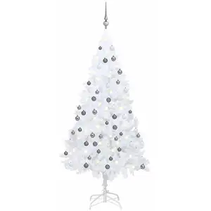 vidaXL Arbre de Noël artificiel pré-éclairé et boules blanc 180 cm PVC pas cher