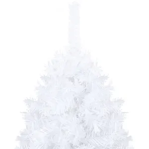 vidaXL Arbre de Noël artificiel pré-éclairé et boules blanc 210 cm PVC pas cher